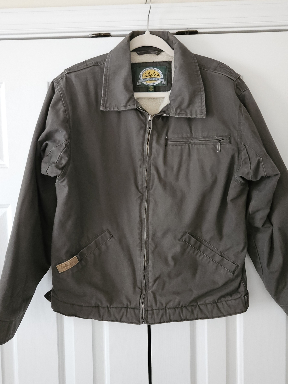 VTG Cabela's Men's M Duck Canvas Gray Sherpa Lined Full Zip Work Jacket Pockets